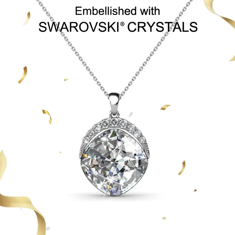

Daisini 18k White Gold Plated Women Necklace 925 Sterling Silver Round Cut Pendant with Swarovski Crystals Fine Jewelry Classic