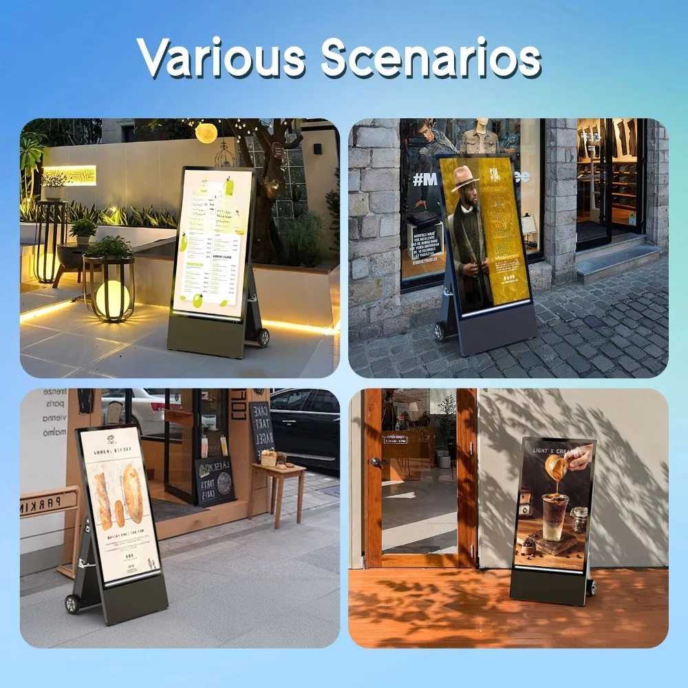 Sunlight Readable 43 Inch 4K Outdoor Kiosk Battery Powered High Brightness 2500nits Digital Signage Movable Media Elevator
