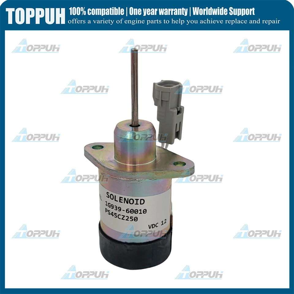 New 12V PS45CZ250 Fuel Shutoff Stop Solenoid for Kubota Actuator Solenoid D1503 V2203 1G939-60010