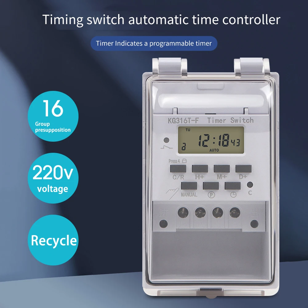 Advanced 220V Intelligent Timer KG316TF with Transparent Waterproof Cover for Secure and Reliable Timing Control