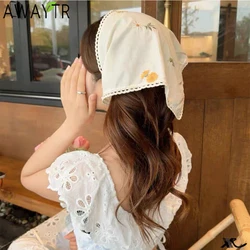 AWAYTR Beige Flowers Headband Hair Scarf Bands for Women Party Headwear Cartoon Print Bandana Turban Hairband Headpiece