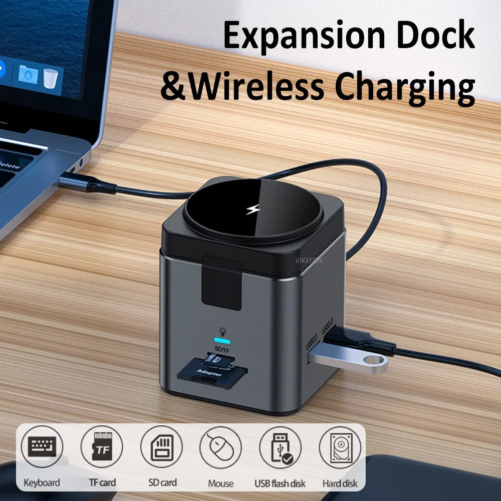 Magnetic Wireless Charger For Magsafe iPhone 16-12 & 8-in-1 Expansion Dock PD100W Port USB Hub HDMI-Compatible For Macbook SD/TF