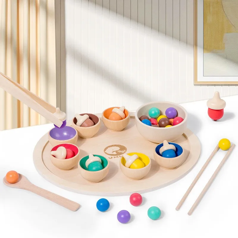 Bolas en tazas de juguete, forma de clasificación de Color de madera, juguetes educativos a juego para niños, regalos de cumpleaños y Navidad