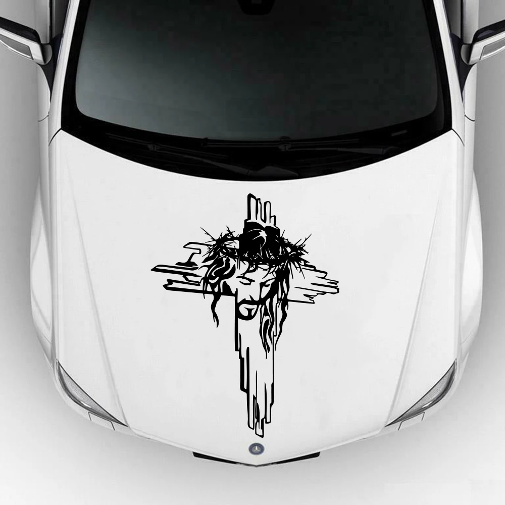 

Cross with Jesus Crow Christian Car Sticker Religion Bible Verse Auto Vehicle Decal for Pickup Tailgate Hood Door Vinyl Decor