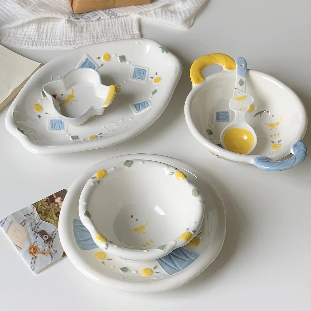 

High value oat yogurt bowl creative children's breakfast bowl household dish set ins cute ceramic eating bowl