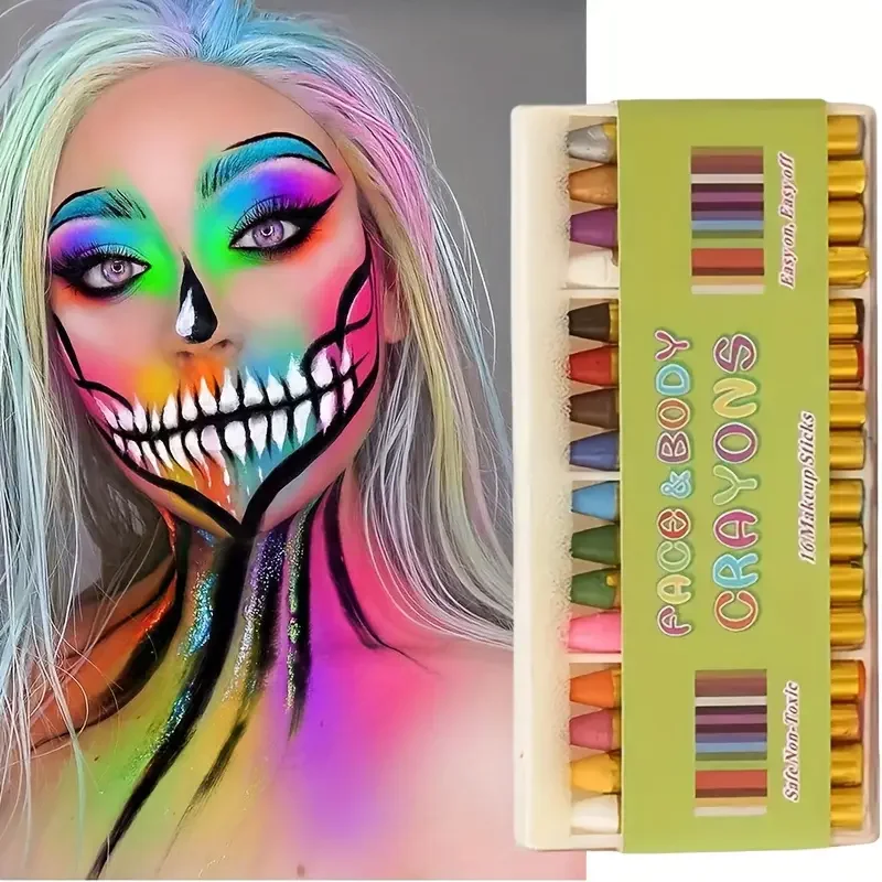 Pastelli per viso e corpo da 16 colori, bastoncini per trucco, trucco per pittura vibrante non tossico, kit di pastelli artistici per pittura viso e corpo per festival