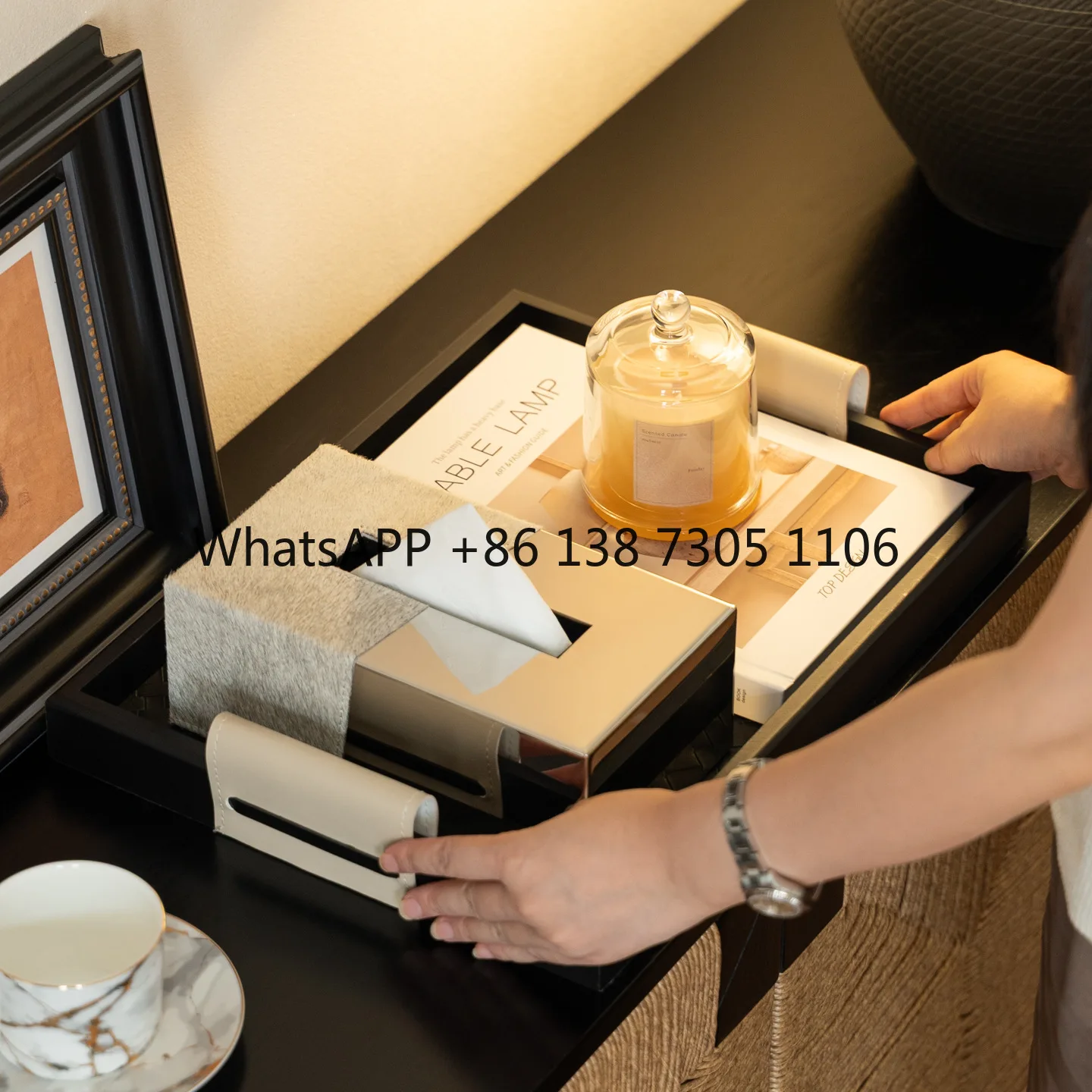 

Italian light luxury horsehair tissue box tray storage box jewelry box combination bedroom bay window ornament