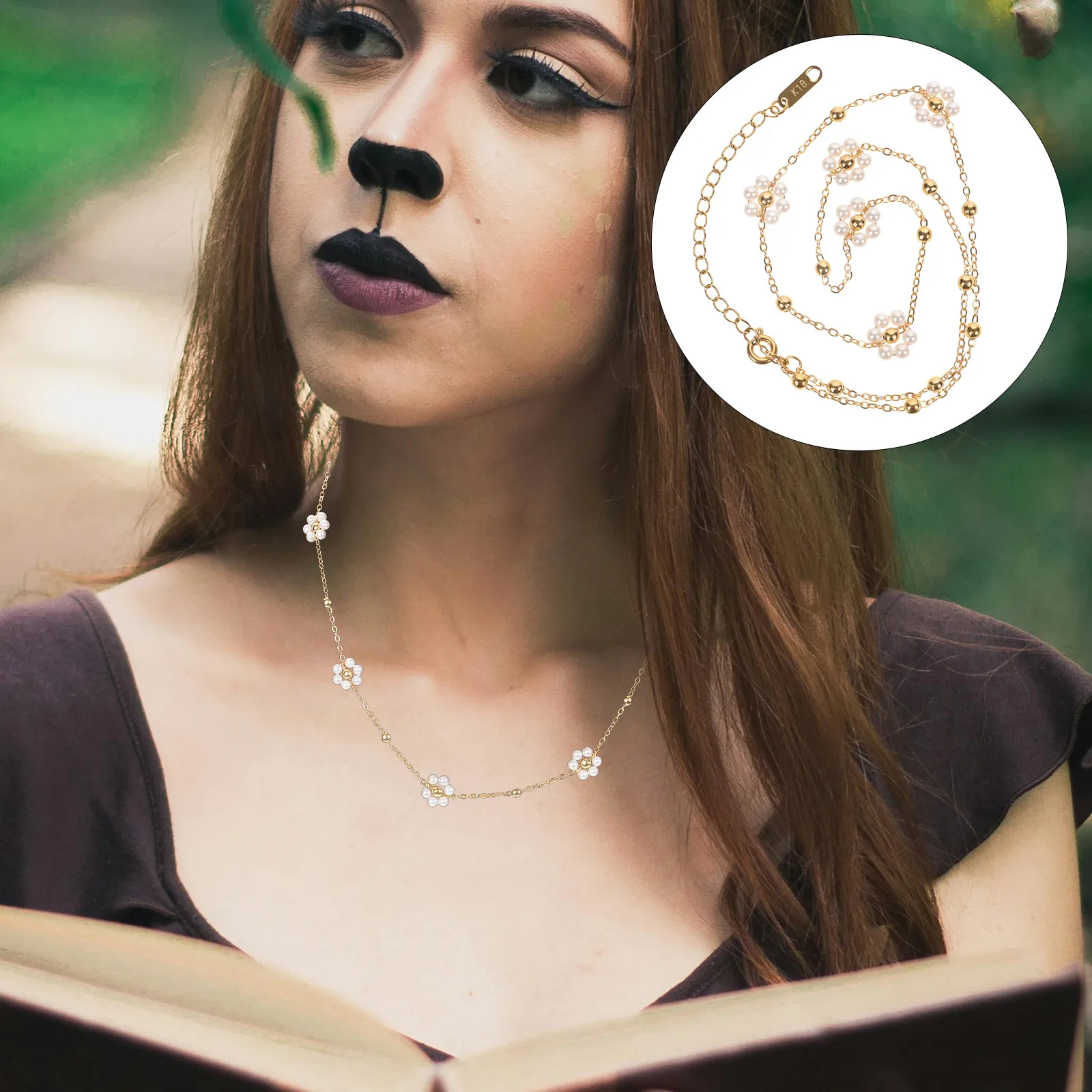 

Stylish Pearl Necklace Women Small Flower Titanium Steel Chain Generous Exquisite Clavicle Jewelry Gift Women Necklace