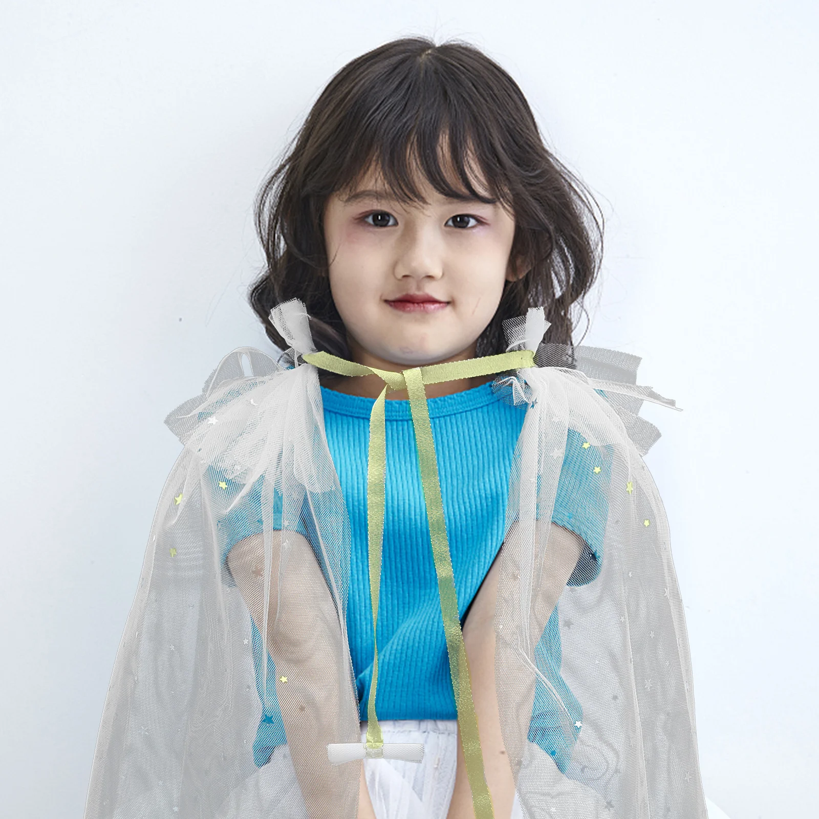 1Pcs Kids White Gauze Cloak Princess Dress Cape Breathable Easy Wear Party Costume for Girls Children Masquerade Cosplay