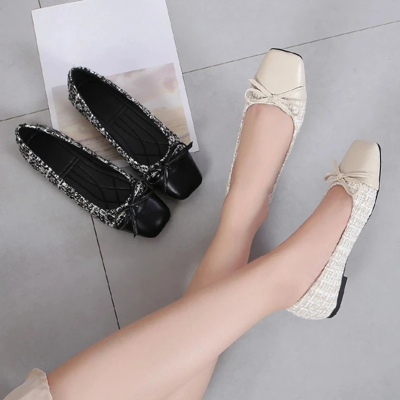 2025 حجم كبير 41 راقصة الباليه الشقق حذاء مزود بفتحة للأصابع امرأة تويد مريحة الانزلاق على حذاء مسطح السيدات الأمومة الأحذية الكلاسيكية #5