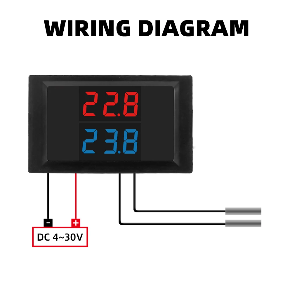 DC 12V 24V LED Dual Display Digital Thermometer Temperature Sensor Tester Dual NTC Waterproof Metal Probe 4V-28V For Car