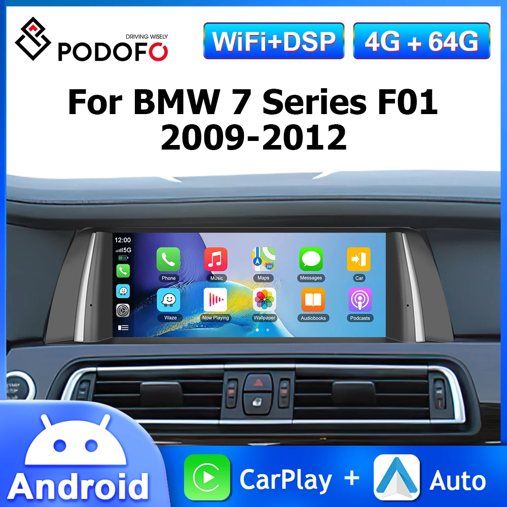 Podofo 10.25'' 4+64G Car Radio For BMW 7 Series F01 2009-2012 Multimedia Player 2Din Carplay Android Auto 4G WIFI GPS Car Stereo