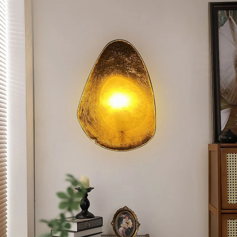 Engraved And Forged Gold Foil Wall Lamp Engineering Hotel Marble Shell Shaped Lamp Bedside Living Room Wall Lamp