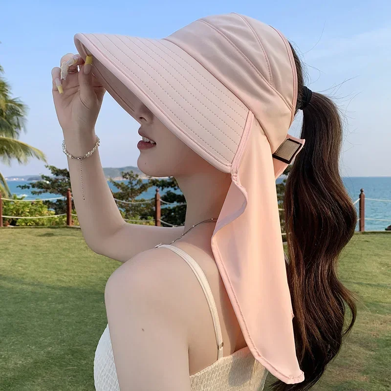 

1 × пустая шляпа от солнца с широкими полями и шейным клапаном для женщин, летние активные отдыха на свежем воздухе, UPF50 + Кепки с хвостиком с защитой от ультрафиолета для пеших прогулок