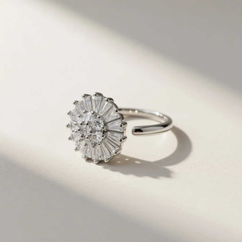Golden three-dimensional flower cluster women's rotating opening ring, stress relieving rotating ring, atmospheric daily jewelry