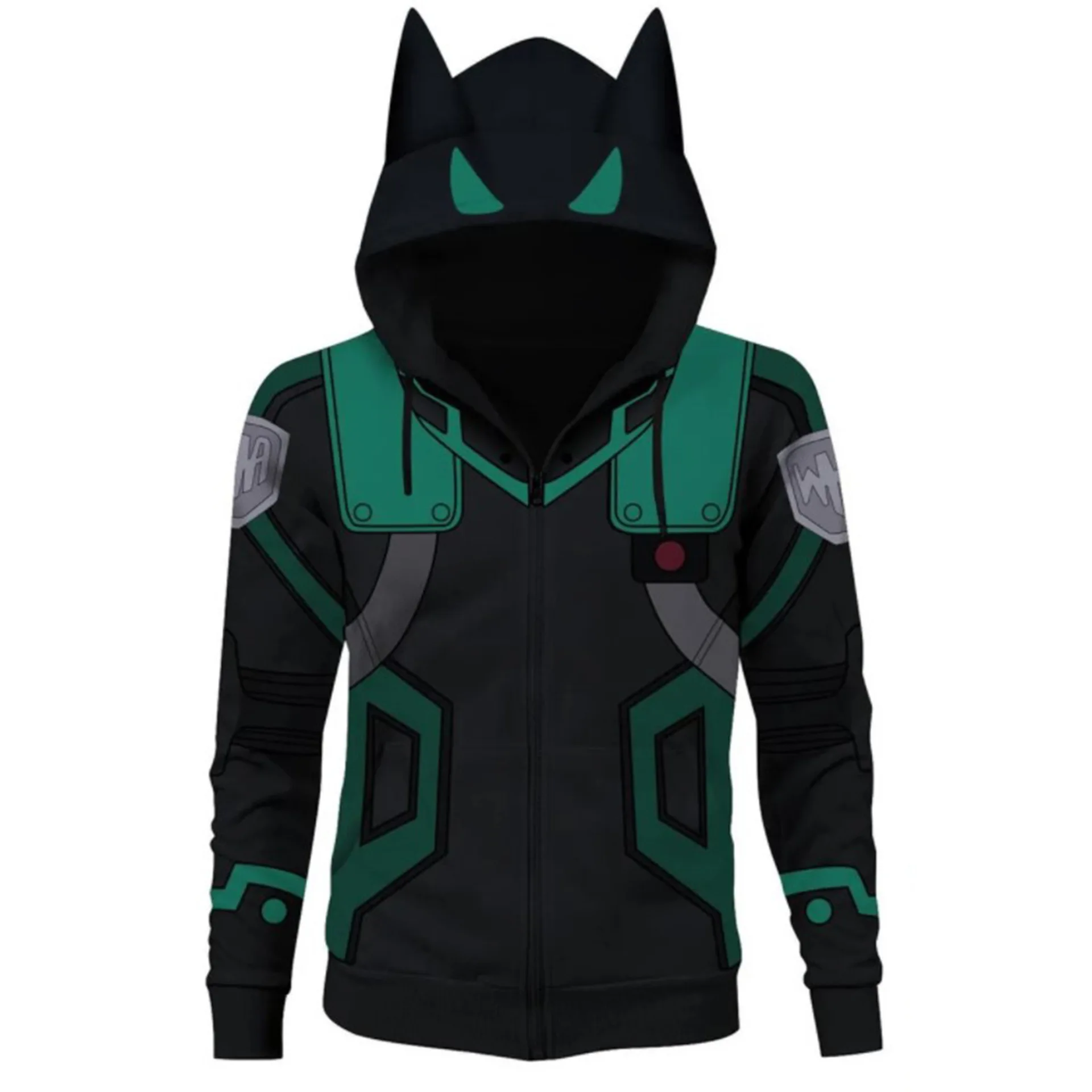 2024 New My Hero Academy Green Valley Long Fighting Suit 3D Digital Print Ear Double layered Hat Sweater