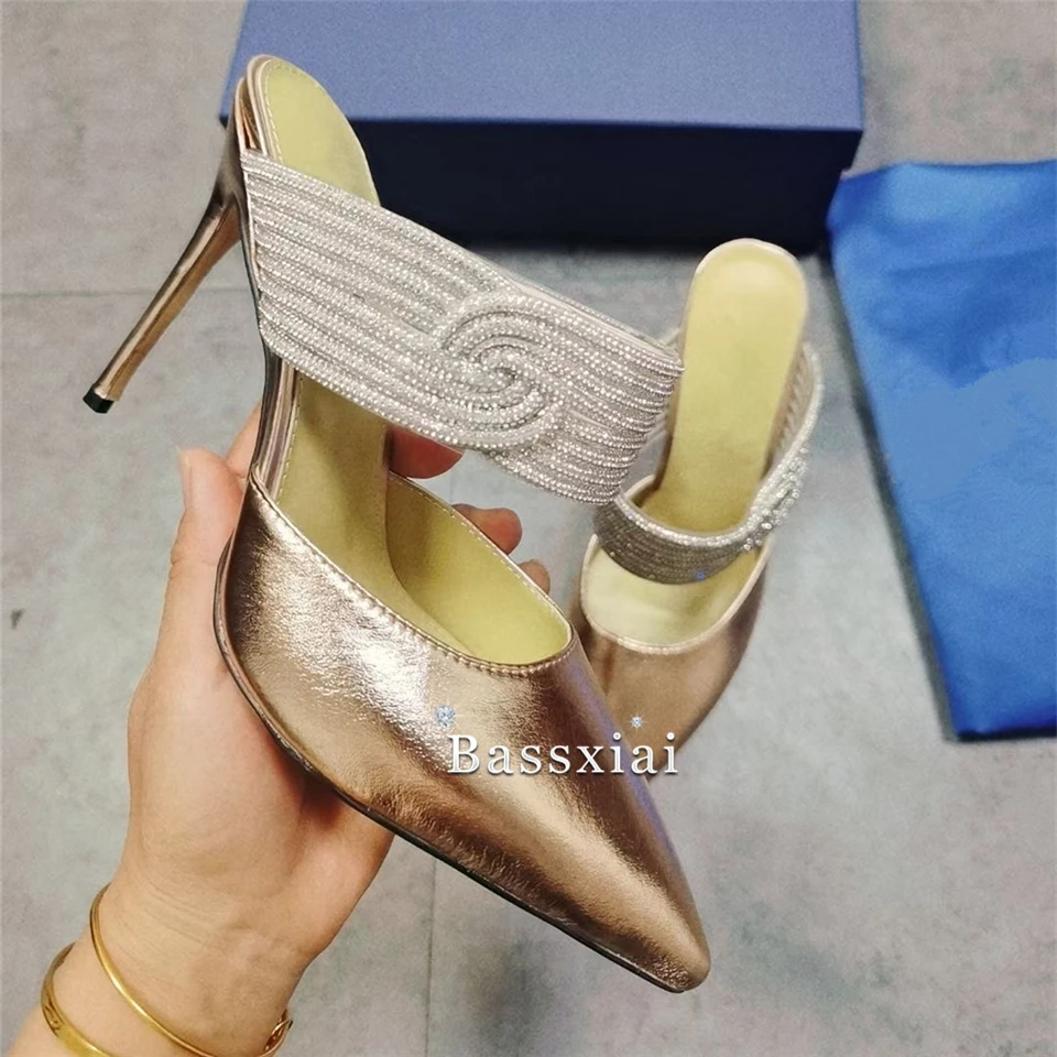 Twist Diamond Crystal sandali a fascia stretta donna 10cm tacco a spillo Sexy punta a punta in vera pelle Slingbacks Mules Summer