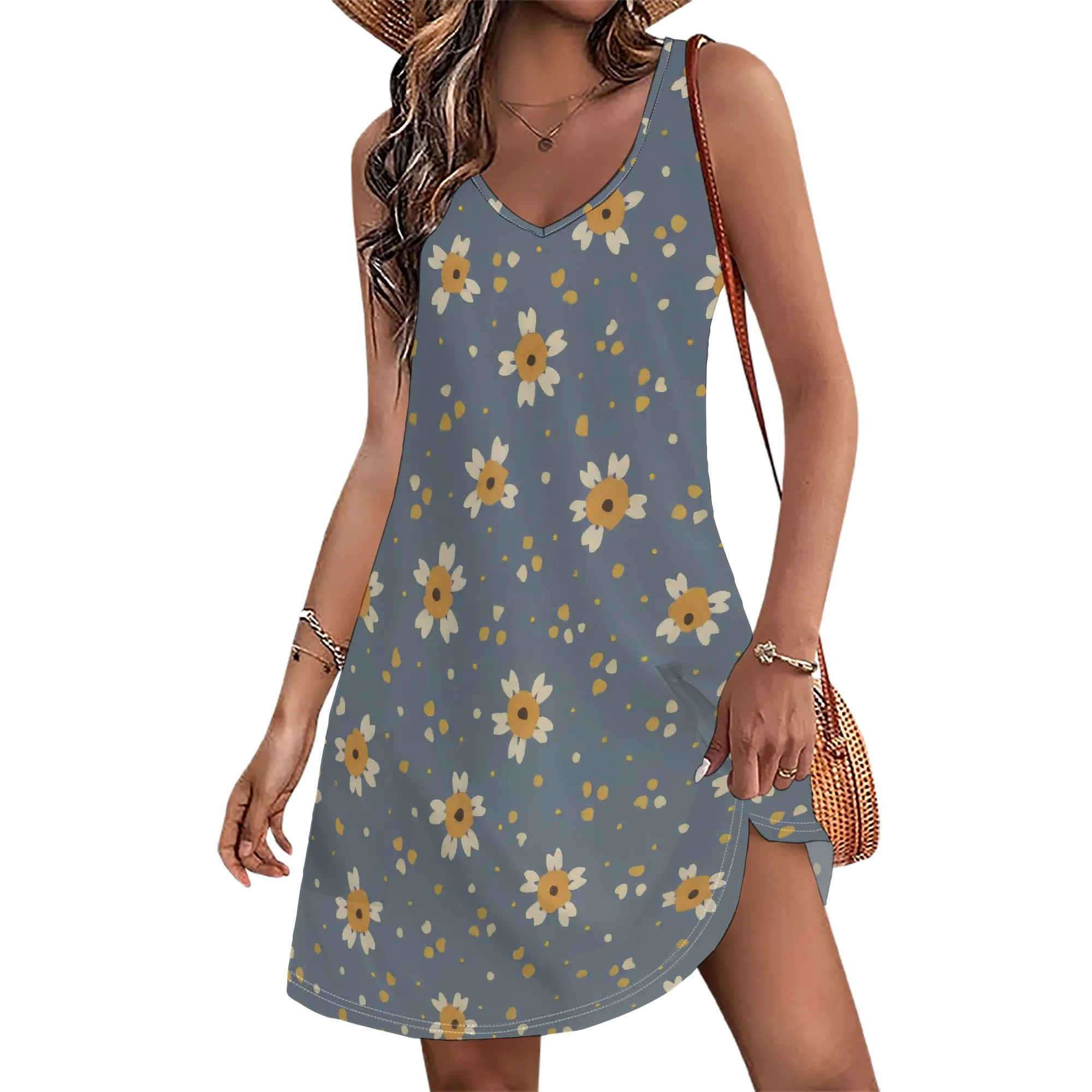

Tropical Dresses for Women Cute Beach Hawaiian Casual Sleeveless Tank Dresses Trendy Comfy V Neck Sexy Dress