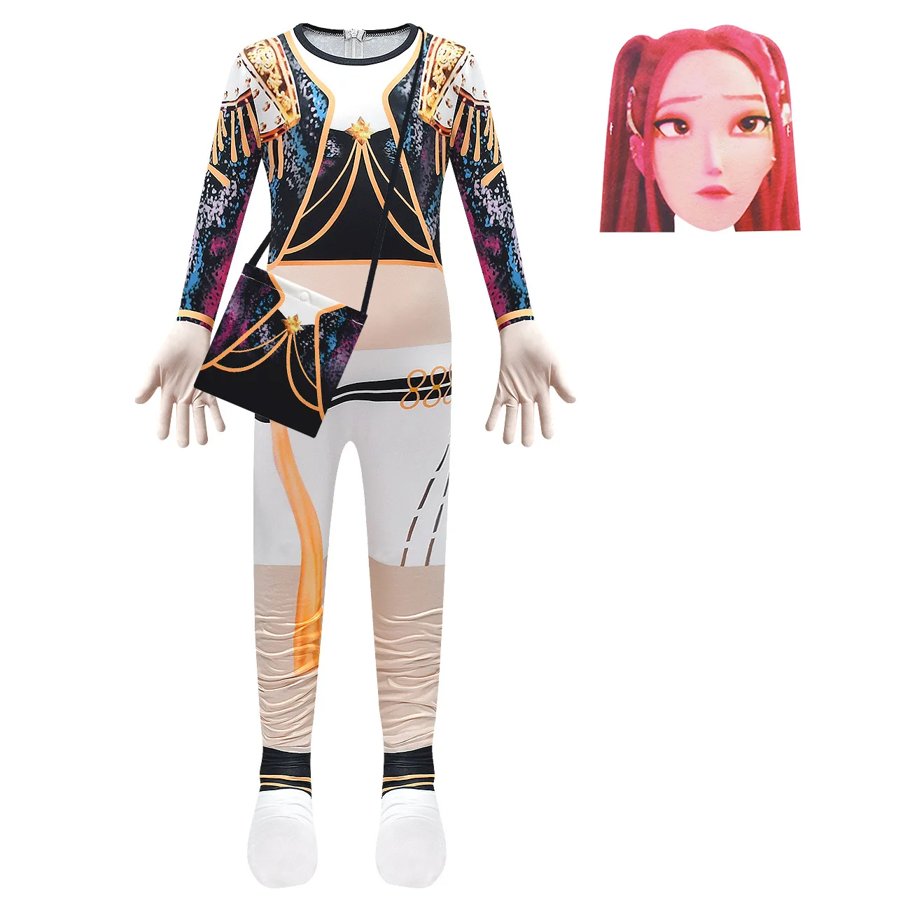 

Demon Hunters Kids Cosplay Costume with Mask Girls Bodysuit Costume Jumpsuit Halloween Carnival Clothes with Crossbody Bag