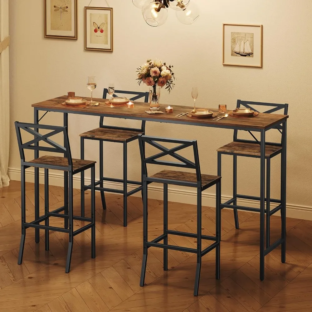 

Bar Stools, Set of 2 Bar Chairs with Backrest and Footrest, 26" Tall Counter Stools, Kitchen Breakfast Chairs