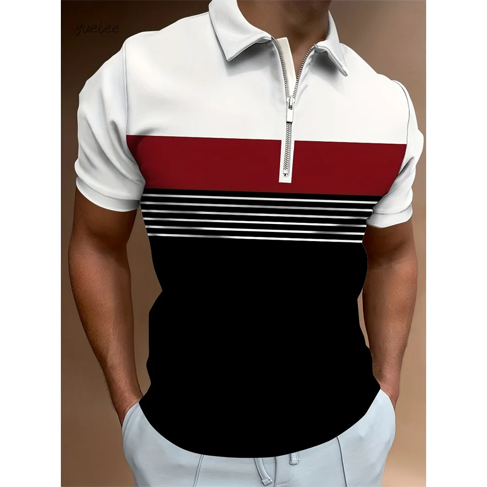 

Men's Striped Polo Shirt Colorblocking Printing Short-Sleeved Polo Shirt Lapel Shirt Summer Men's Daily Casual Business Clothing