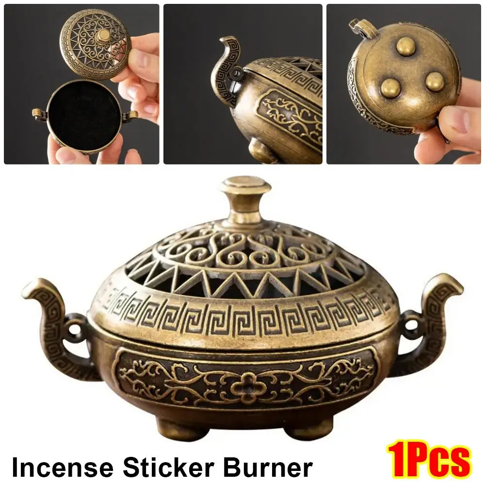 Brûleur d'encens en alliage avec motifs ajourés, encensoir rétro Lotus en bois de santal, poêle à trois pattes, 1 pièces