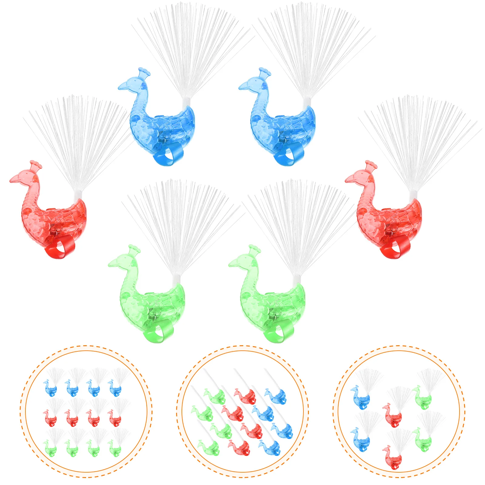 24 pçs crianças luzes de pavão colorido fibra óptica piscando dedos para festa noite decoração luzes de fibra óptica crianças iluminar brinquedos
