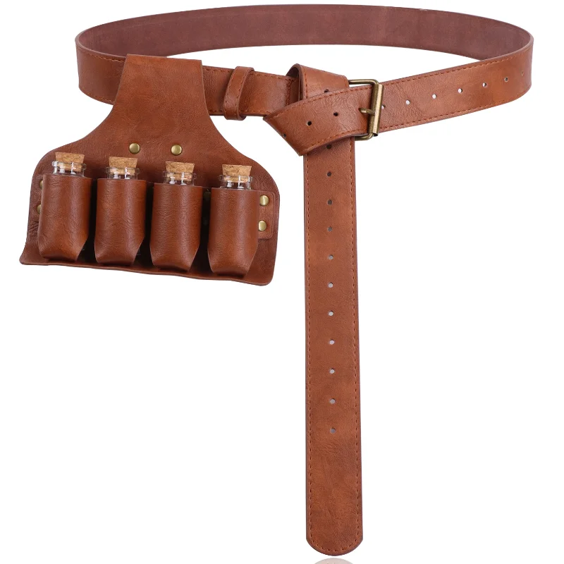 

Retro Medieval Leather Waist Belt 4 Potion Bottle Holder Steampunk Witch Cosplay Waistband Renaissance Costume Accessory