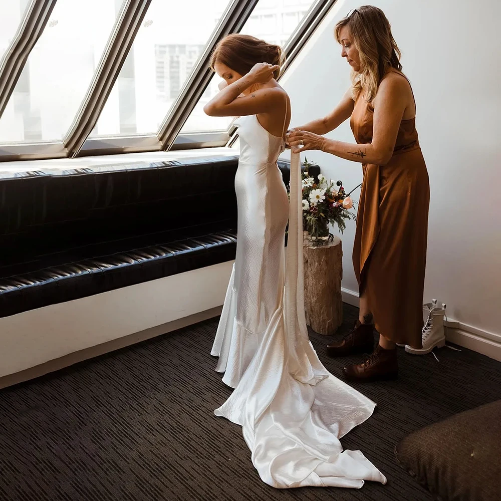 Robe de mariée évasée à volants et col bénitier, tenue de mariage à bretelles Spaghetti, dos nu avec cravate en ruban, coupe basse