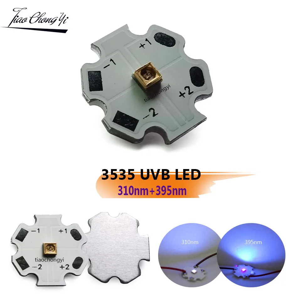 

3535 UVB LED 310nm+395nm 2 in1 UVC dual color LED 0.1W UV Ultra Violet Lamp Purple light with 20mm PCB