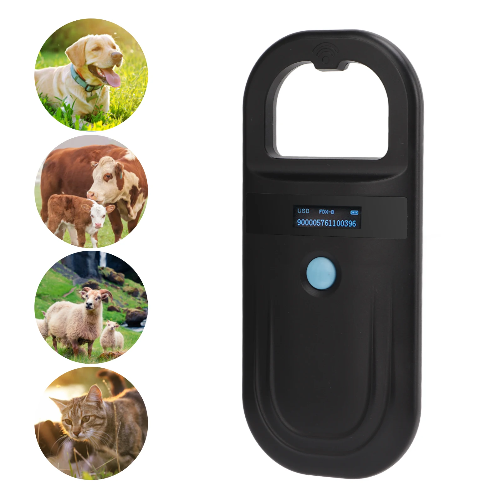 Lector de etiquetas portátil para mascotas, escáner de Microchip para mascotas, negro, 134,2 Khz