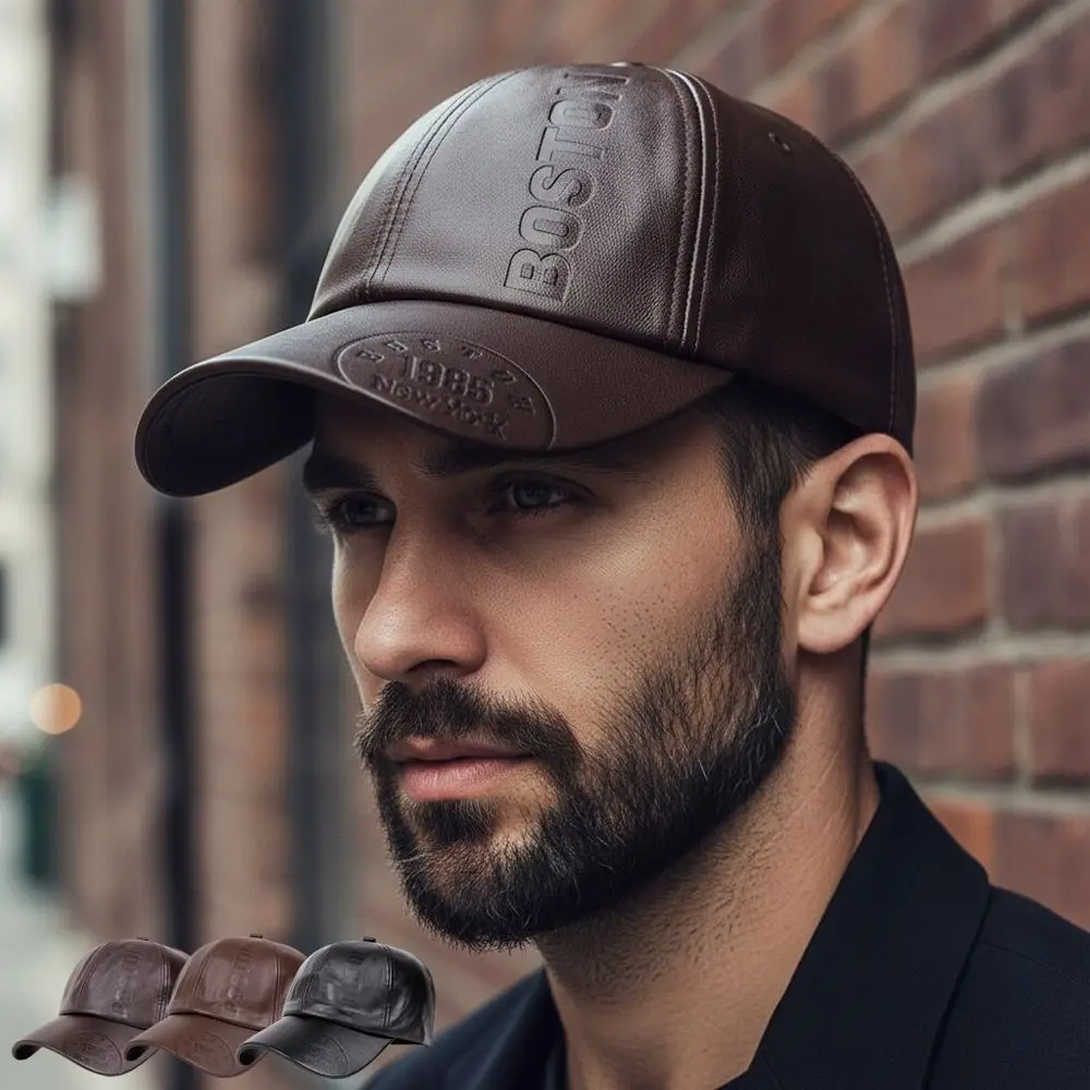 Vintage Boston New York 1985 Embossed Faux Leather Baseball Cap Adjustable Casual Dad Hat Baseball Hats Women Men