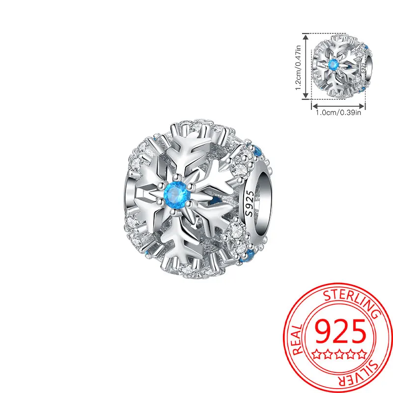 

Beads 925 Sterling Silver Charms Original Snowflakes Christmas Beads Fit Bracelet Jewelry Diy Women Fine Gift Accessory