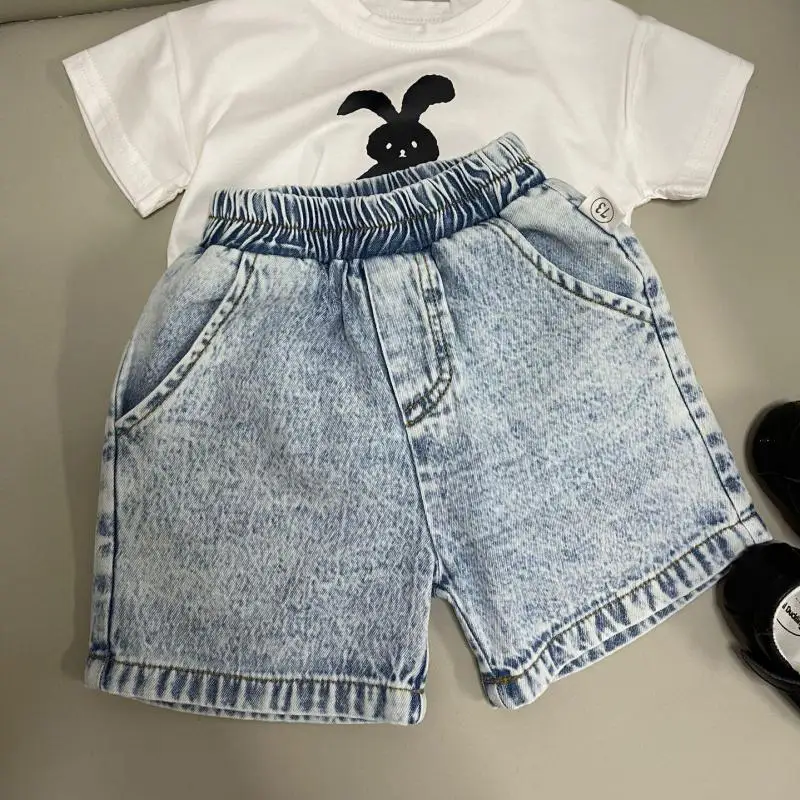 Zomer Nieuwe Baby Zachte Denim Shorts Effen Losse Baby Peuter Meisje Pocket Korte Jeans Kinderen Mode Veelzijdige Casual Broek