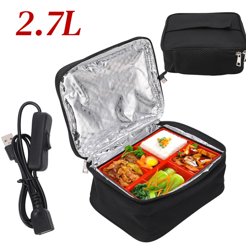 

USB Electric Heating Lunch Bag 2.7L Camping Electric Lunch Box Oxford Fabric Thermostatic Insulation Bag for Auto Camping Hiking