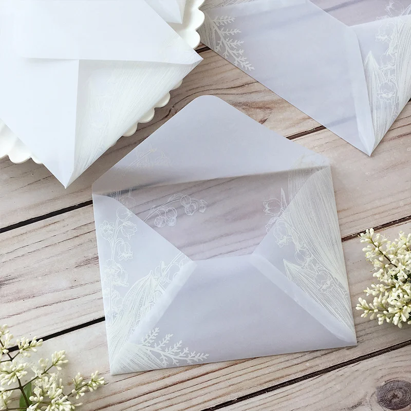 5PCS/Lot Transparent Envelope Printed Flower Floral Pattern Translucent Paper Envelopes Wedding Invitation Envelopes For Cards