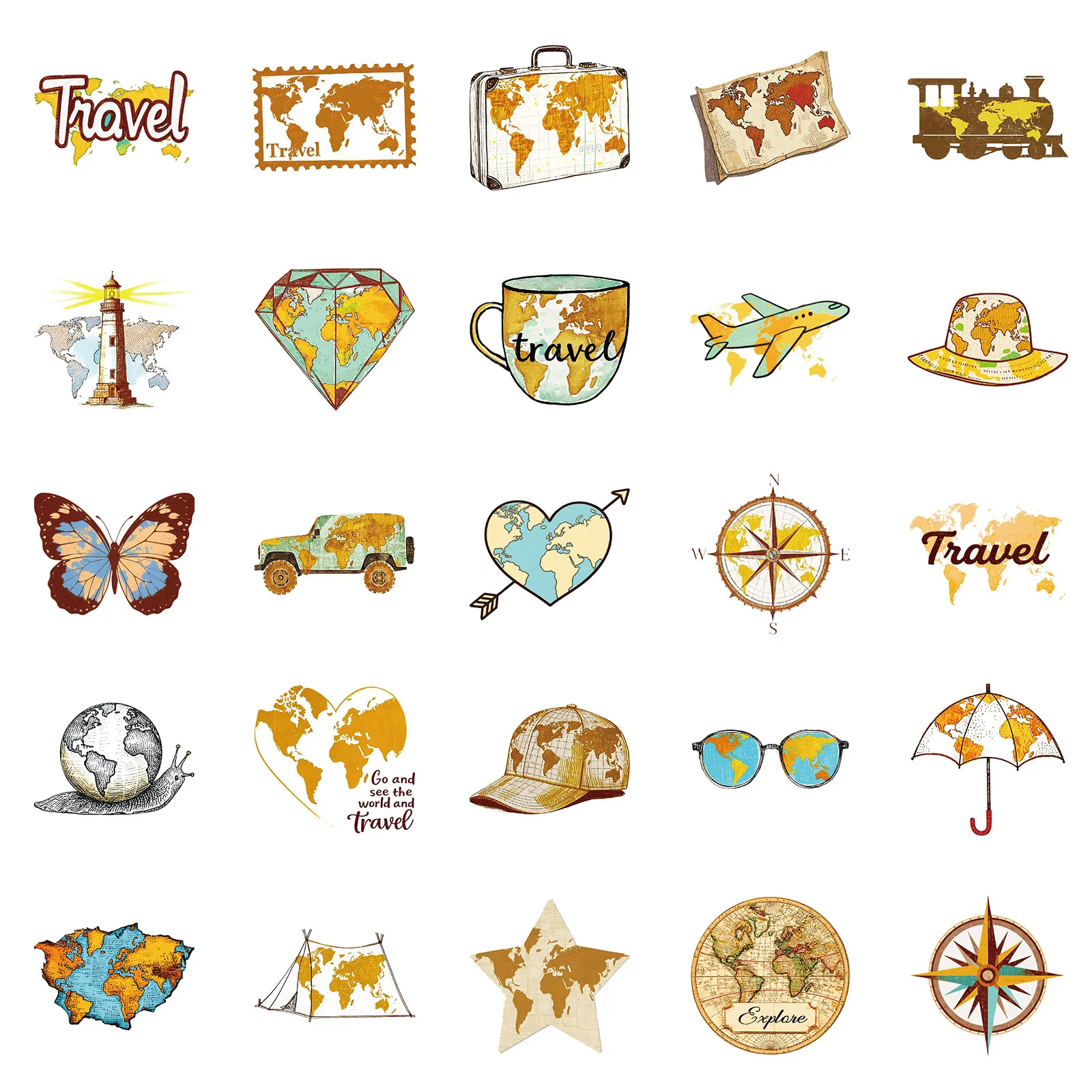 50PCS Outdoor Travel in Europe and America Graffiti Stickers Scenic Spot Check-in Cartoon Decal Notebook Phone Helmet Kid Toys