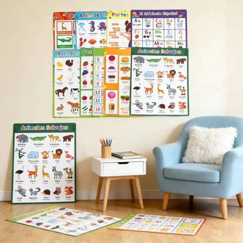 10Pcs Educational Classroom Wall Posters 11.22x8.26Inch Colorful Laminated Language Posters For Student Preschooler