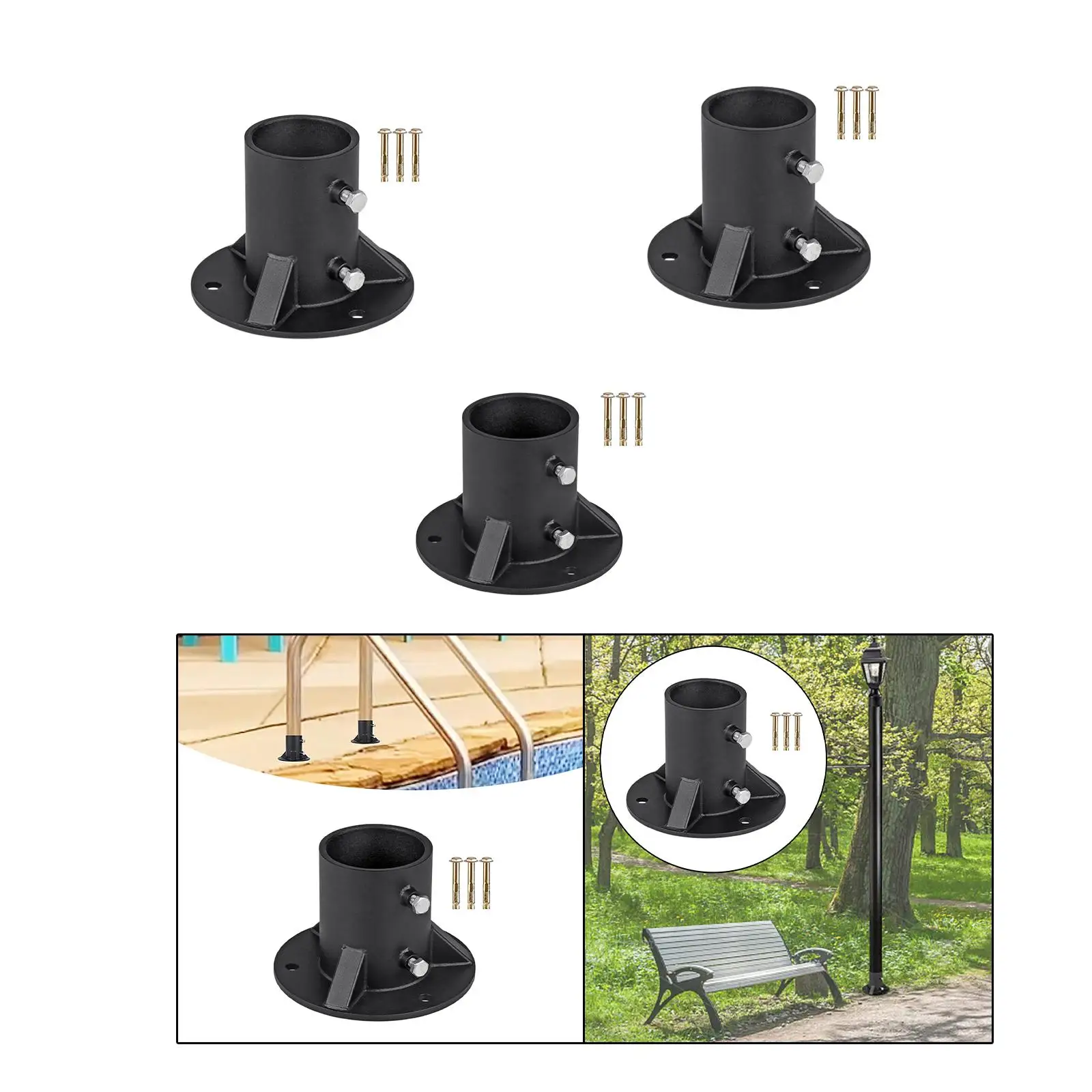 Sturdy Chain Link Fence Parts Flange Base Floor Bracket Metal Round Support for Mailbox and Deck