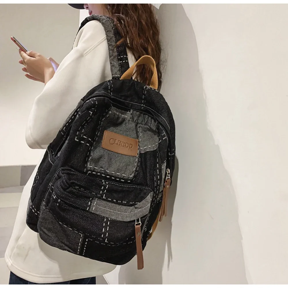 Women\'s Retro Casual Fashion Travel Large Capacity Denim Bag Backpack