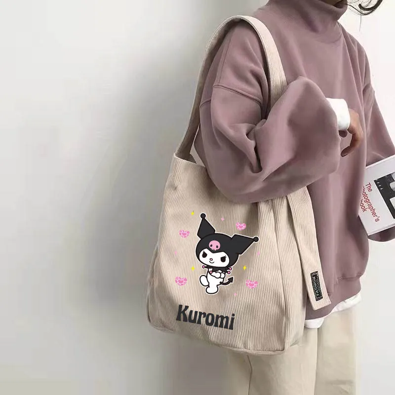 Sanrioes Melody Pom Pom Purin Kuromi Women's Shoulder Bag 2024 Large Capacity Cute Shopping Handbag Fashion Trend Shopping Bags