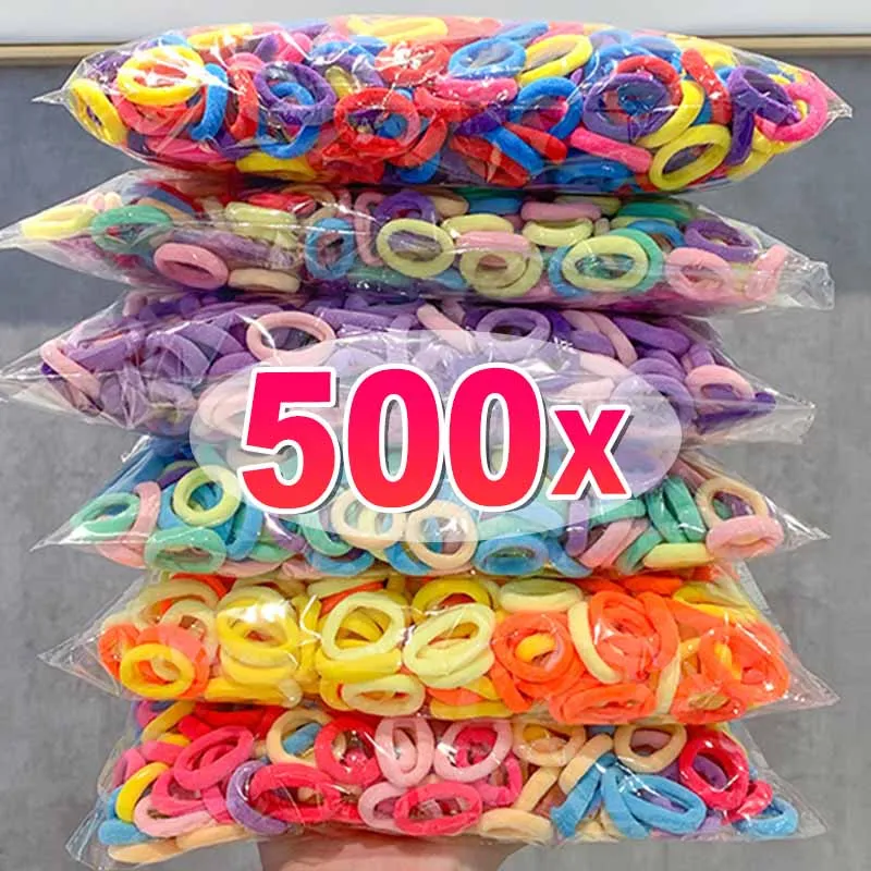 100/500PCS Women Girls Colorful Nylon Elastic Hair Bands Ponytail Hold Small Hair Tie Rubber Bands Scrunchie Hair Accessories