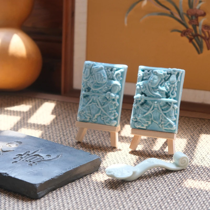 

Door God Handmade Ceramic Ornament New Chinese Tea Room Bookcase Jewelry Feng Shui Prayer for Wealth and Peace Art Companion