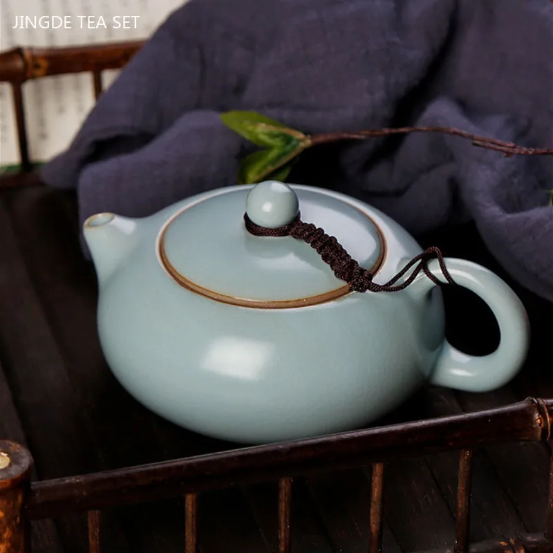 Ru Kiln Ice Crack Glaze Xishi Tea Pot Household Ceramic Tea Infuser Azure Blue Porcelain Teapot Handmade Beauty Tea Accessories