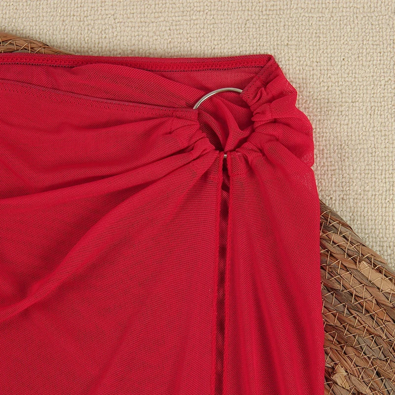 Costume da bagno micro bikini a 3 pezzi con stampa sfumata Costume da bagno donna sexy con lacci a triangolo Gonna lunga 2025 Nuovo set bikini da spiaggia