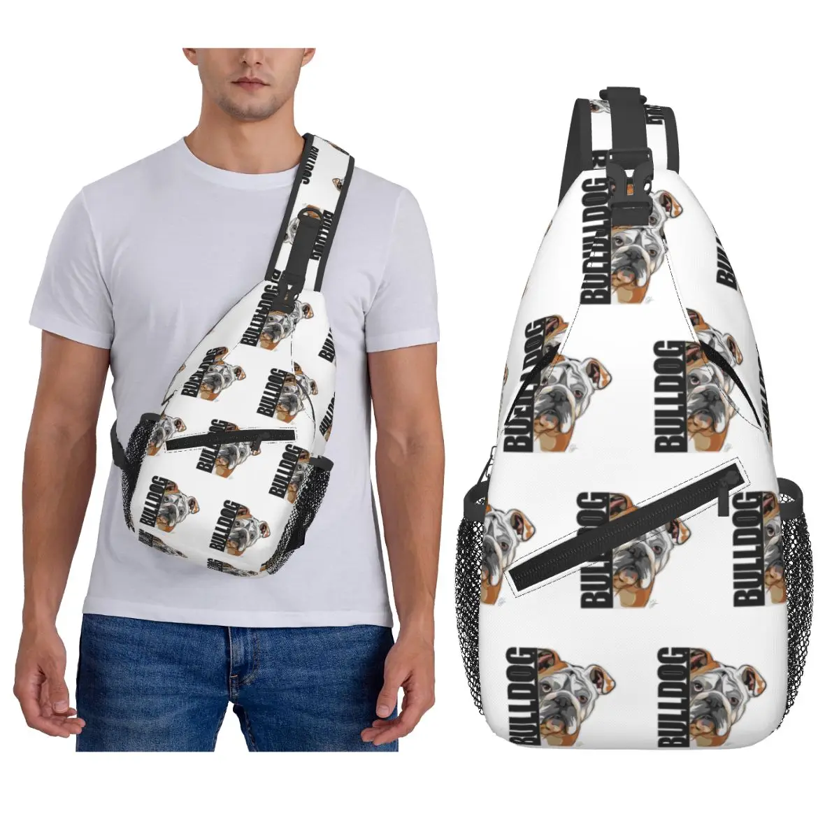 Sac de poitrine drôle bouledogue anglais chien chiens, sac à dos à bandoulière pour hommes, sac de poitrine voyage randonnée sac à dos à bandoulière