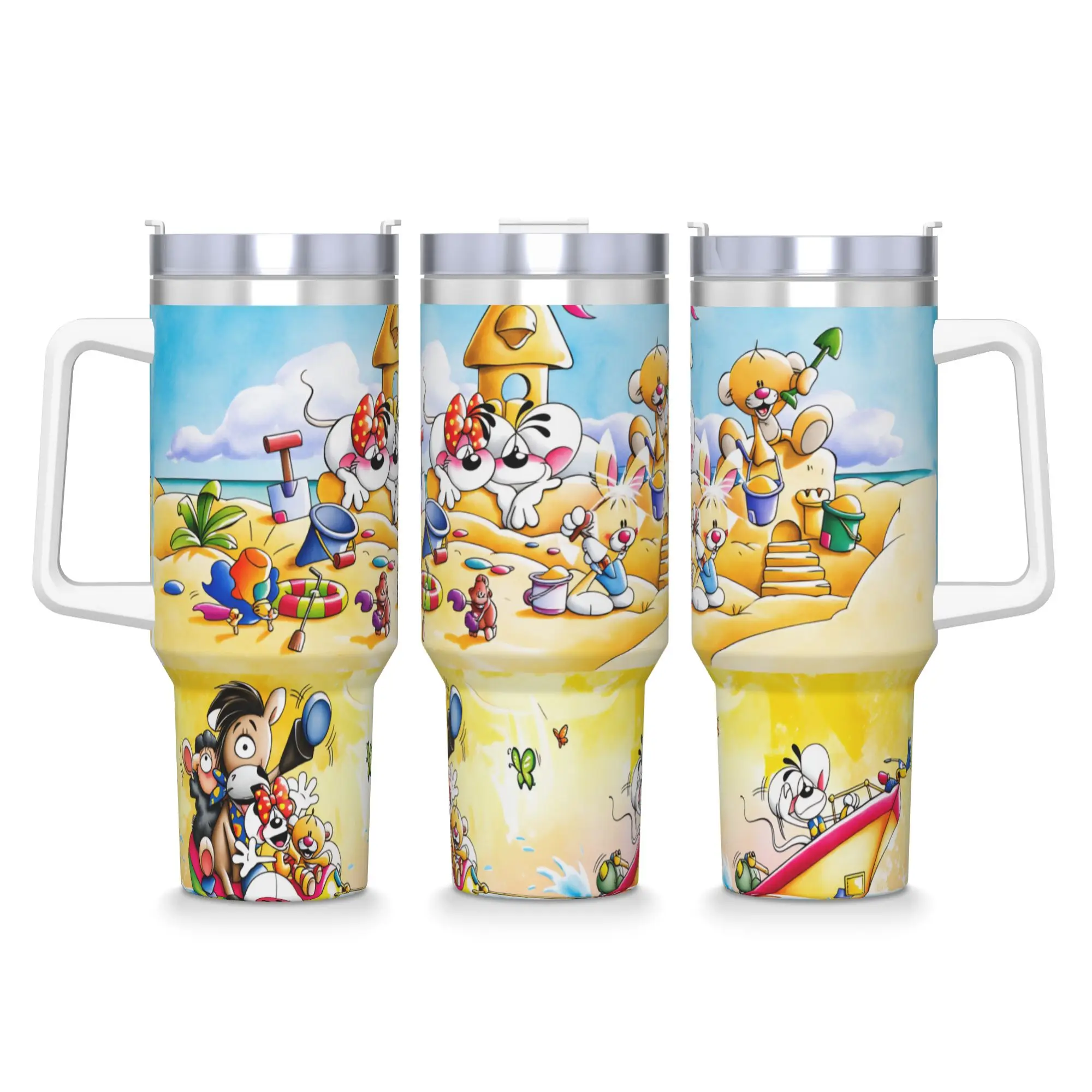 Comic Cartoons Diddl Stainless Steel Tumbler  Thermal Cups With Straws and Lid Large Capacity Car Mugs Cold Drink Water Bottle