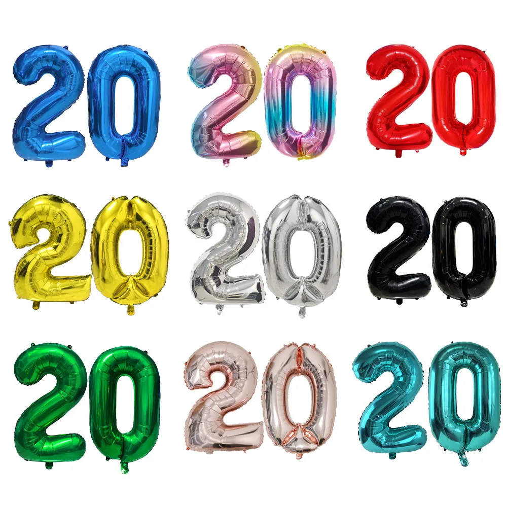 بالونة رقم 20 مكونة من 20 أرقام بالون أزرق عشرون الشكل الأخضر غلوب 20th عيد ميلاد كبير كبير أحمر وردي ذهبي أسود ملون 32 بوصة