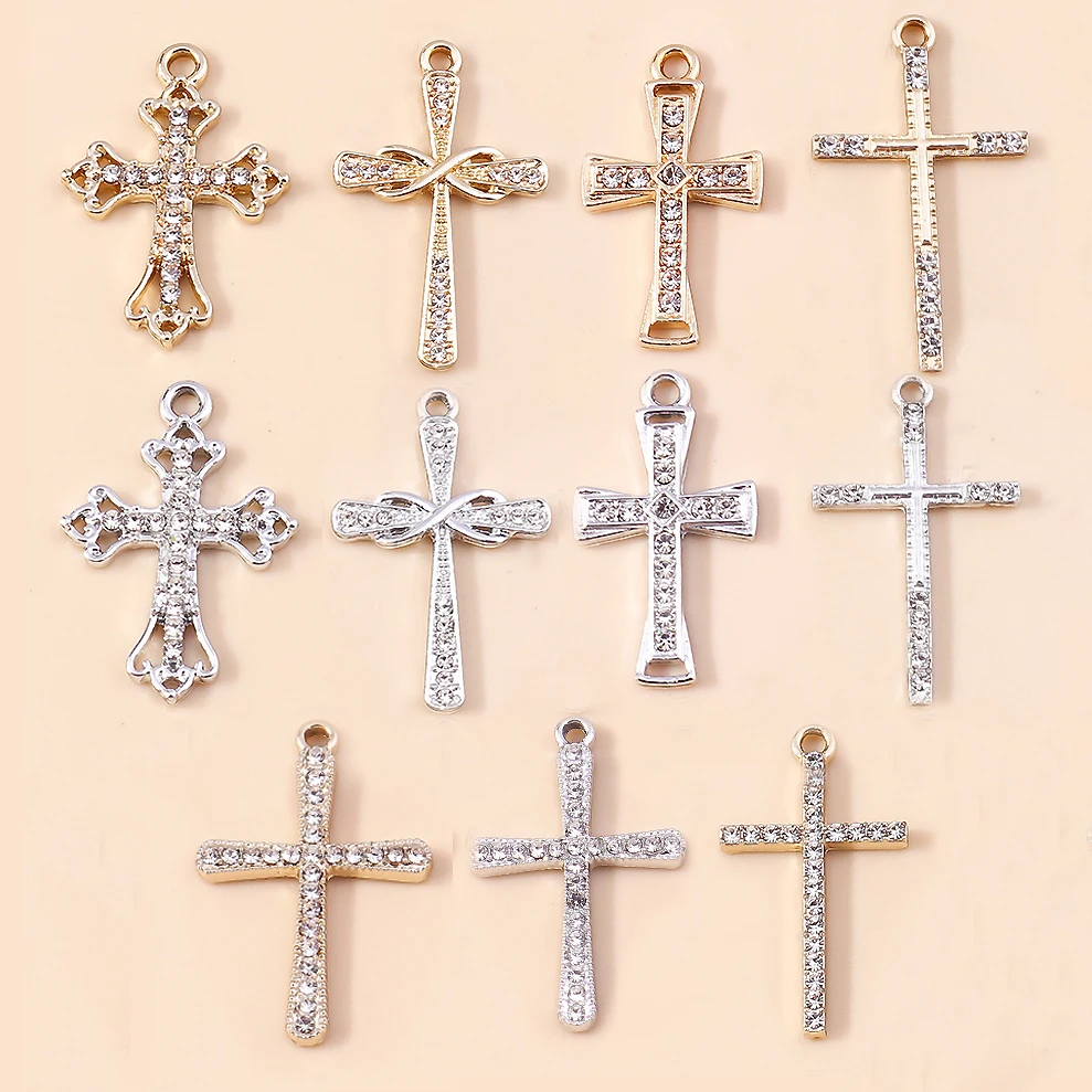 10pcs Luxury Gold Silver Color Cross Charms for Jewelry Making Handmade Crosses Pendant Necklace Keychain Diy Jewelry Findings