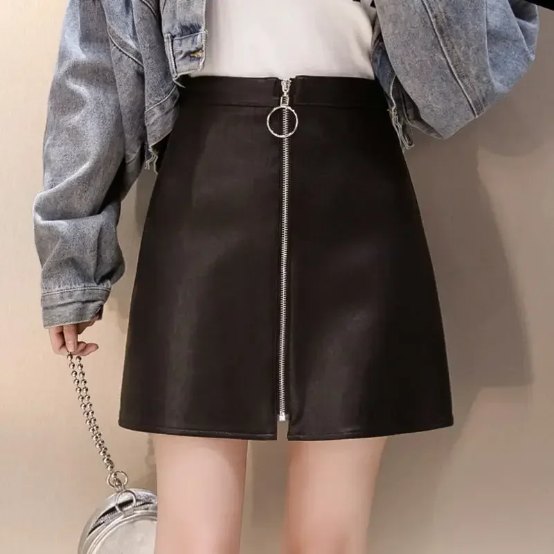 Women's Zip Leather Skirt High Waist Pu Skirt a Word Woman Skirts Mujer Faldas Saias Mulher